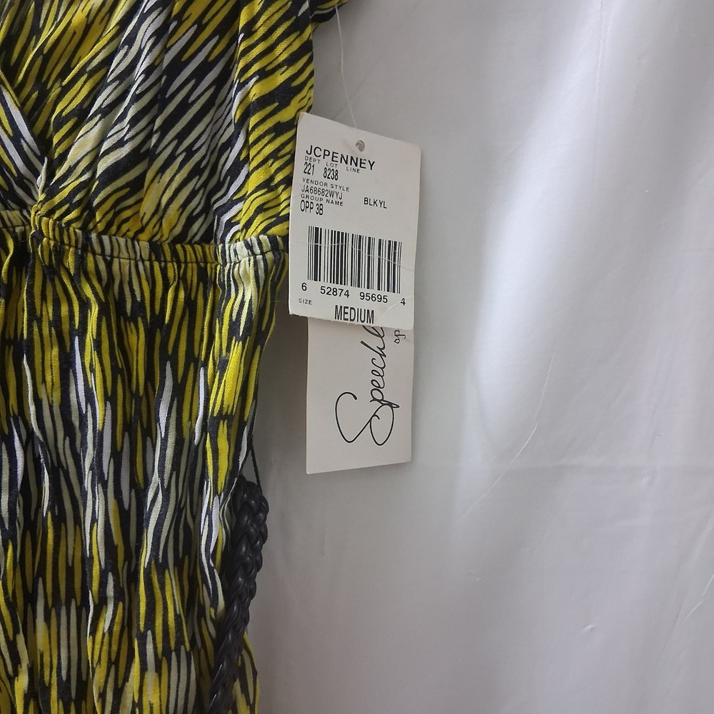 Speckless JCPenney Yellow Black Sleeveless Dress Women's Medium With‎ Belt NWT - Picture 4 of 10